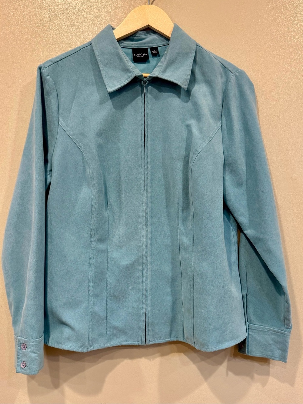 SONOMA Teal Suede-Look Zip Front Jacket Quiet Luxury Elevated Basic Coat
